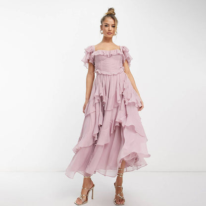 Ruffled Short-Sleeved Dress