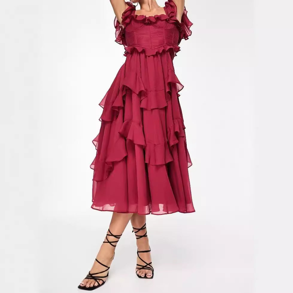 Ruffled Short-Sleeved Dress