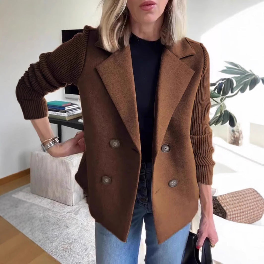 Aurora Knit-Sleeve Lapel Coat