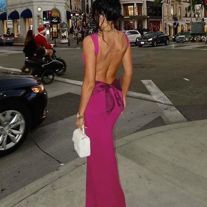 Scarlet Allure Backless Maxi Dress