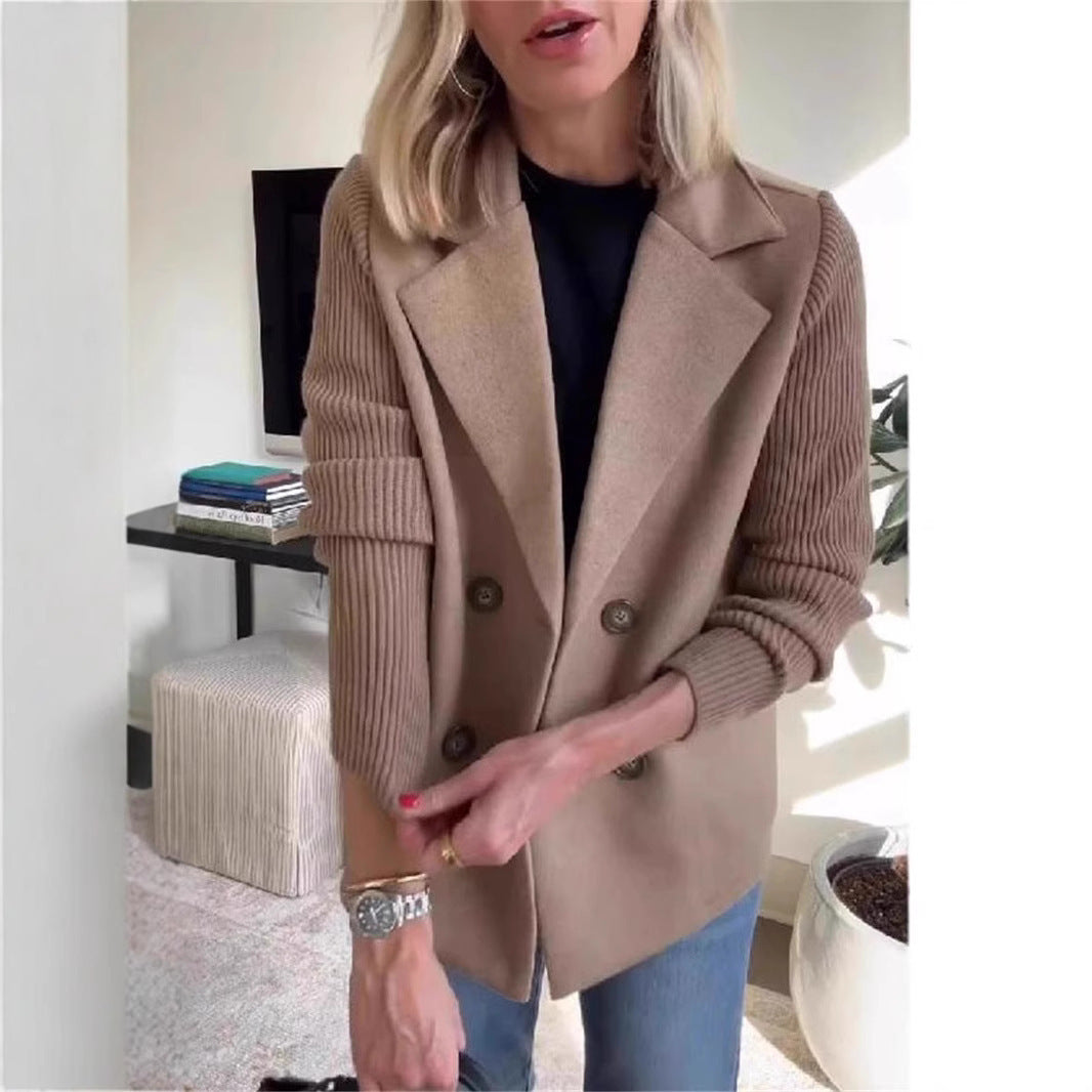 Aurora Knit-Sleeve Lapel Coat