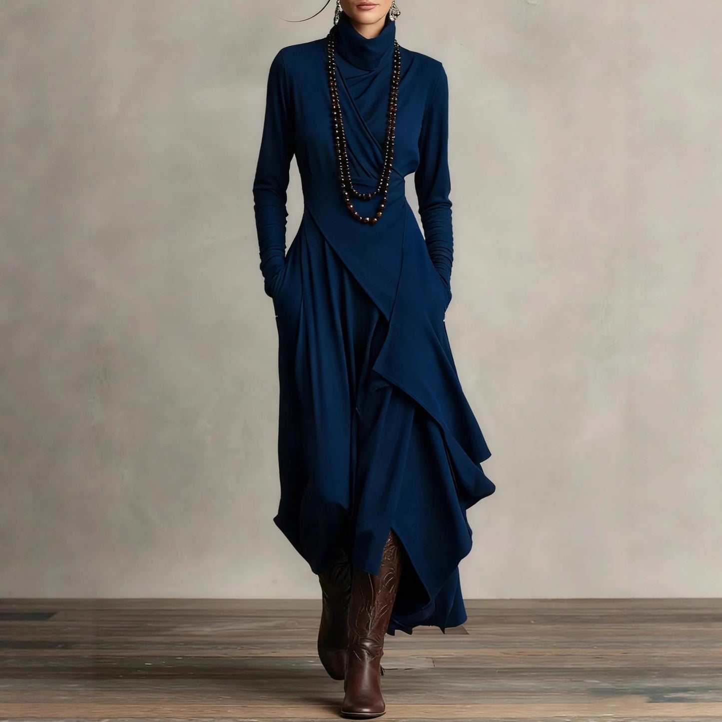 Elysia Cross-Drape High-Neck Maxi Dress